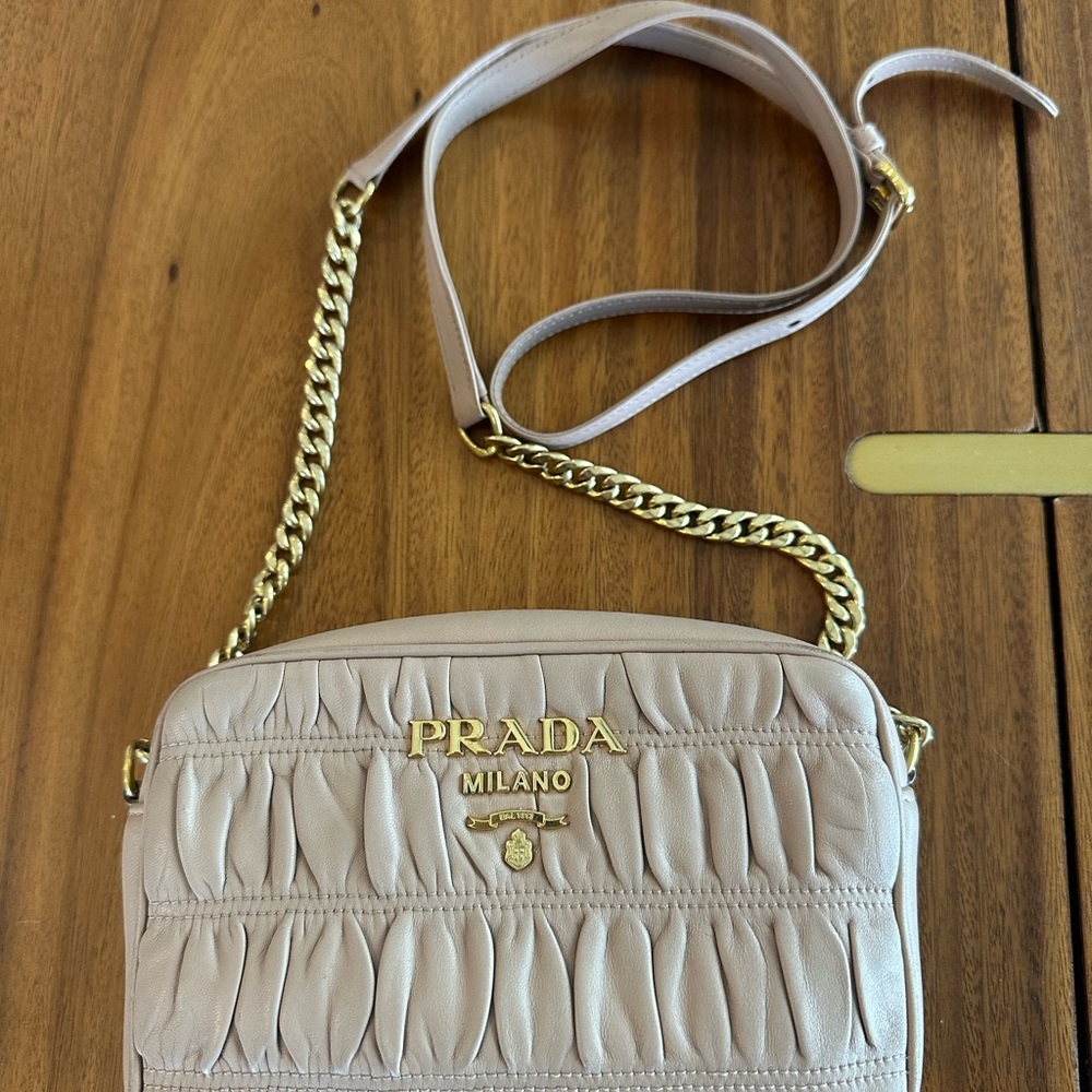 Prada Nappa Gaufre Leather Crossbody Bag with Gold Chain